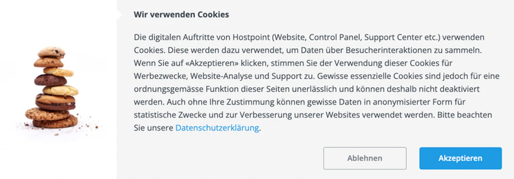 Cookie-Banner, bei welchem «Akzeptieren» visuell hervorgehoben ist.