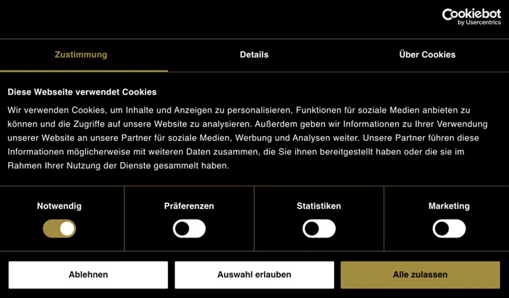 Cookie-Banner mit mehreren Dark Patterns.